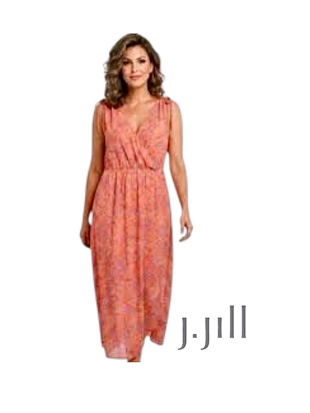 J. Jill Coral-Peach Sleeveless V-Neck Maxi Dress